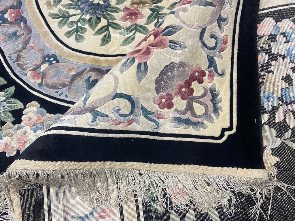 8.2 x 9.10 Handmade French Aubusson Rug BLACK BAMBOO SILK #F-6740