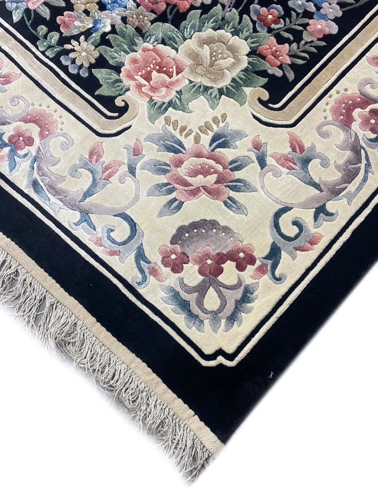 8.2 x 9.10 Handmade French Aubusson Rug BLACK BAMBOO SILK #F-6740