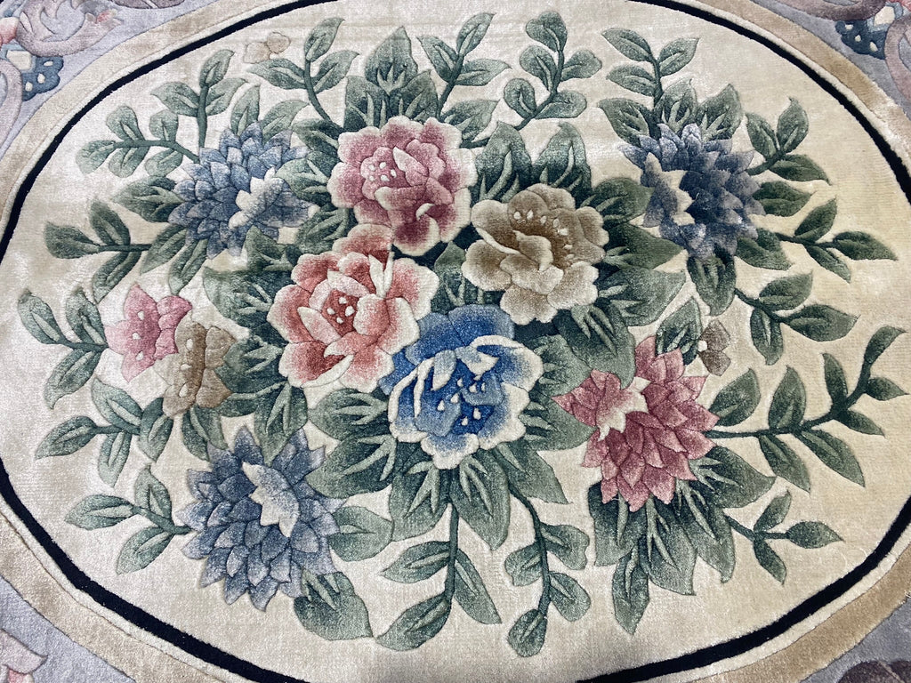 8.2 x 9.10 Handmade French Aubusson Rug BLACK BAMBOO SILK #F-6740