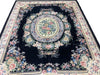 Load image into Gallery viewer, 8.2 x 9.10 Handmade French Aubusson Rug BLACK BAMBOO SILK #F-6740