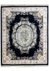 Load image into Gallery viewer, 8.2 x 9.10 Handmade French Aubusson Rug BLACK BAMBOO SILK #F-6740