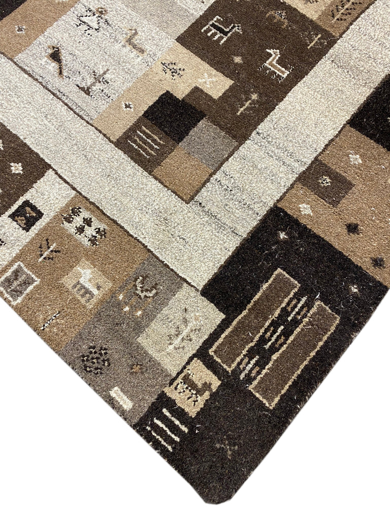 4.9 x 6.8 Handmade India Wool Gabbeh Rug BROWN #F-6742