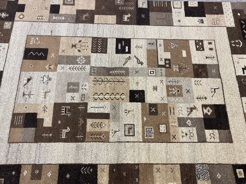 4.9 x 6.8 Handmade India Wool Gabbeh Rug BROWN #F-6742