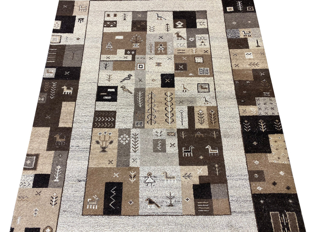 4.9 x 6.8 Handmade India Wool Gabbeh Rug BROWN #F-6742