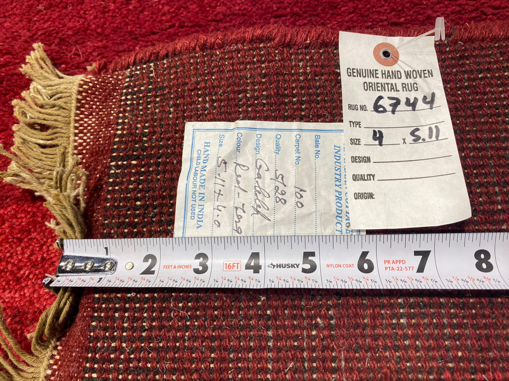 4 x 5.11 RED BURGUNDY Handmade Wool Solid Color Contemporary Gabbeh Rug #F-6744