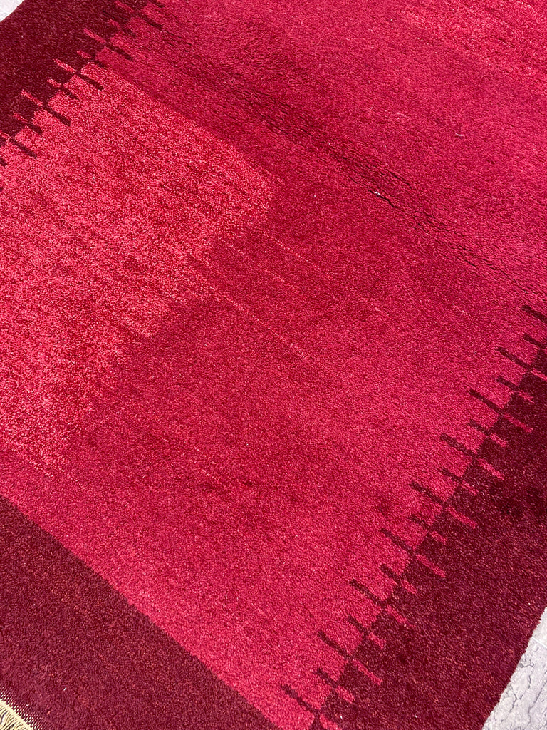4 x 5.11 RED BURGUNDY Handmade Wool Solid Color Contemporary Gabbeh Rug #F-6744