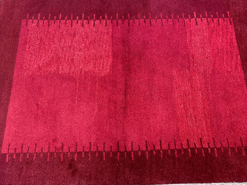 4 x 5.11 RED BURGUNDY Handmade Wool Solid Color Contemporary Gabbeh Rug #F-6744