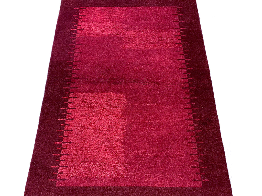 4 x 5.11 RED BURGUNDY Handmade Wool Solid Color Contemporary Gabbeh Rug #F-6744