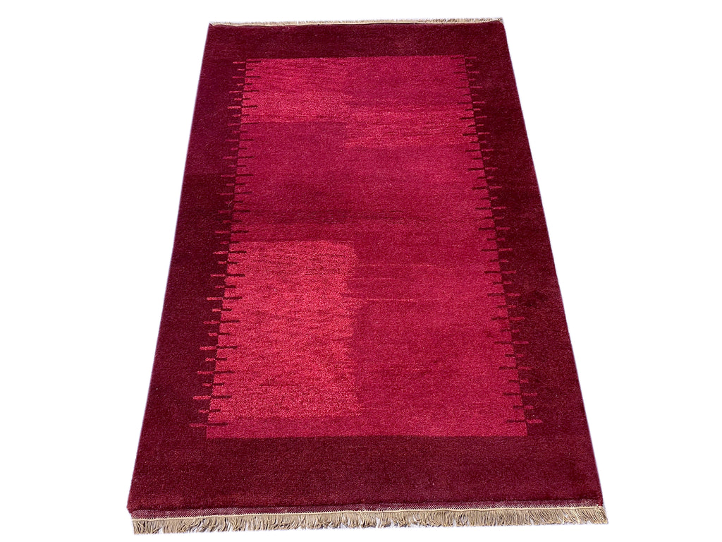 4 x 5.11 RED BURGUNDY Handmade Wool Solid Color Contemporary Gabbeh Rug #F-6744