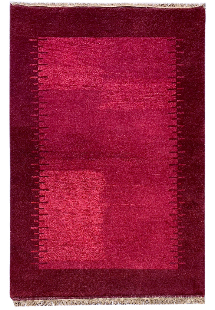 4 x 5.11 RED BURGUNDY Handmade Wool Solid Color Contemporary Gabbeh Rug #F-6744