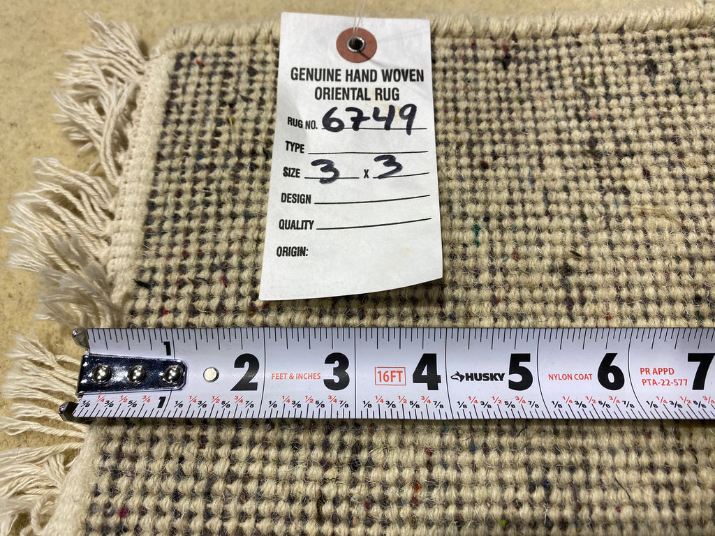 3 x 3 SQUARE Handmade Gabbeh Modern Rug SOLID IVORY #F-6749