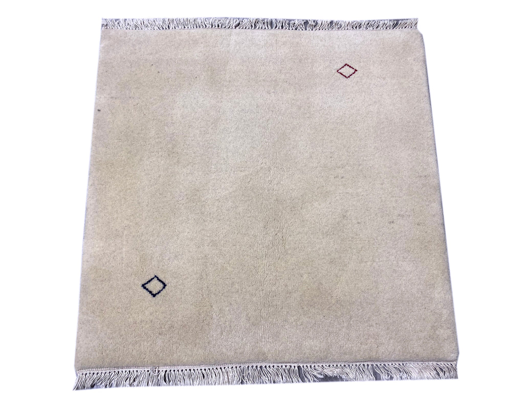 3 x 3 SQUARE Handmade Gabbeh Modern Rug SOLID IVORY #F-6749