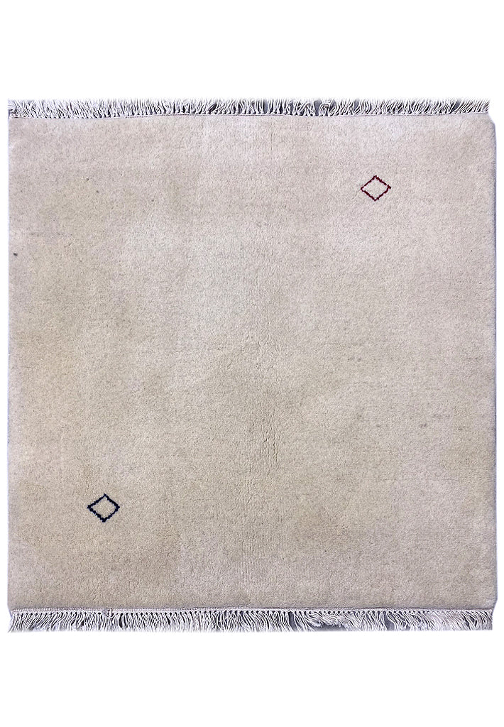 3 x 3 SQUARE Handmade Gabbeh Modern Rug SOLID IVORY #F-6749