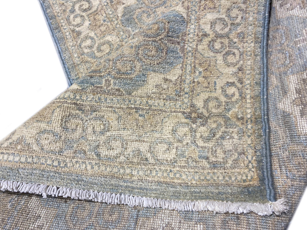 9' Foot Runner GREEN Handmade Chobi Peshawar Rug #F-6754