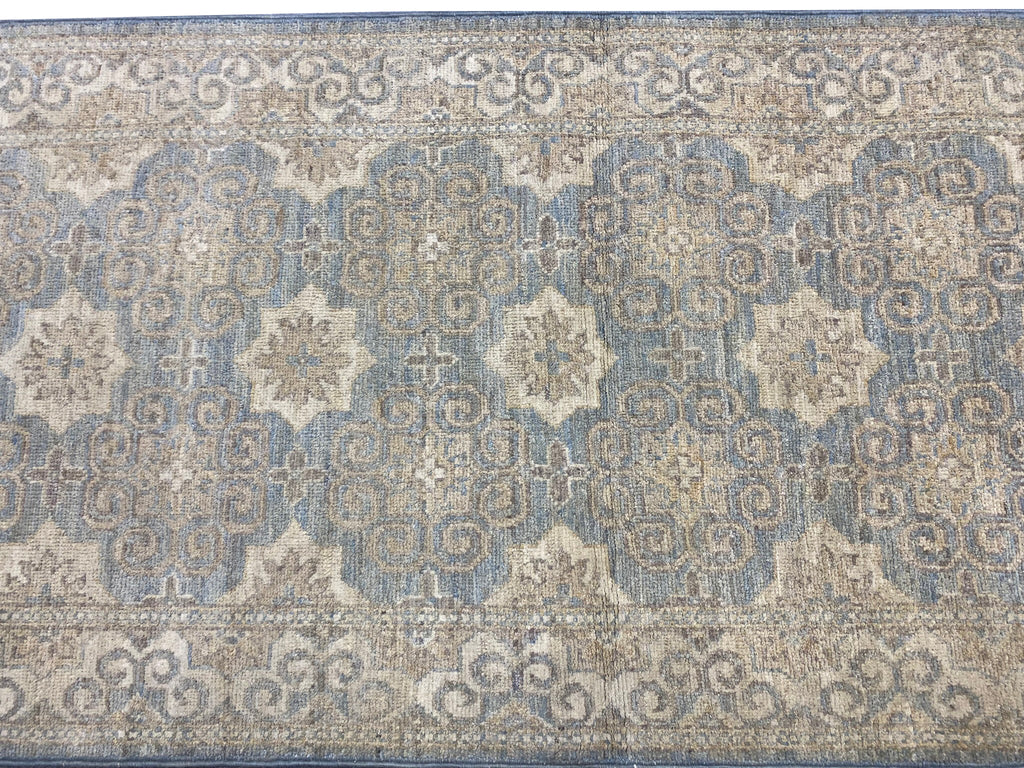 9' Foot Runner GREEN Handmade Chobi Peshawar Rug #F-6754