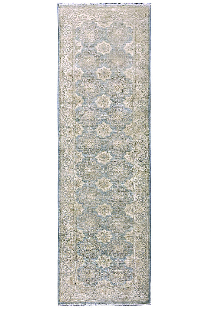 9' Foot Runner GREEN Handmade Chobi Peshawar Rug #F-6754