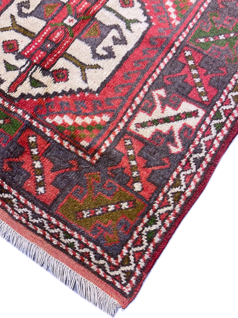 2.10 x 4.3 Coral Afghan Handmade Wool Pile Tribal Rug 19754