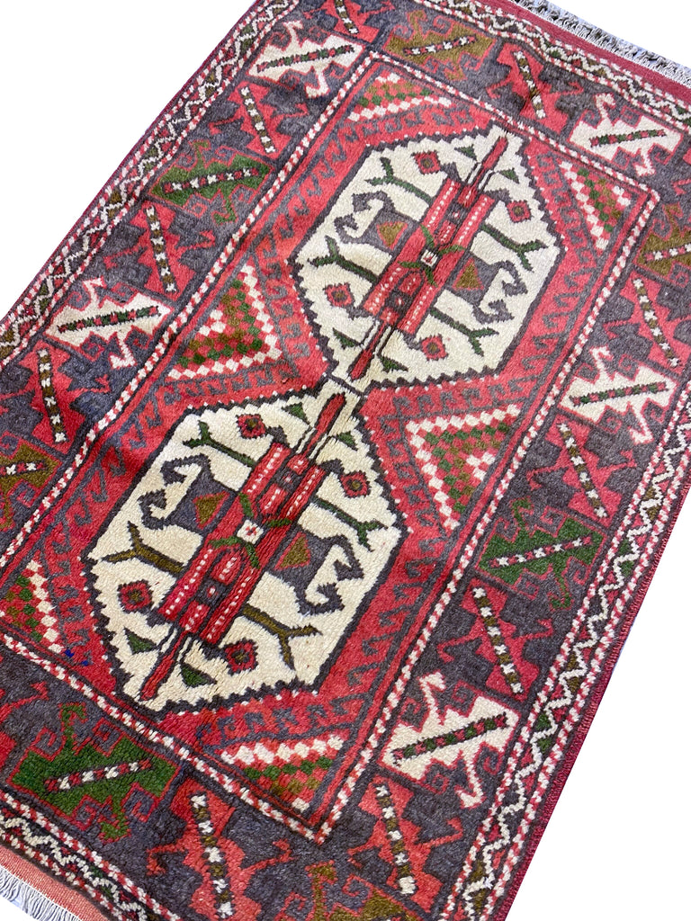 2.10 x 4.3 Coral Afghan Handmade Wool Pile Tribal Rug 19754