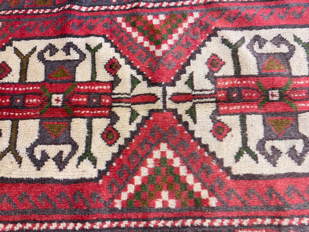 2.10 x 4.3 Coral Afghan Handmade Wool Pile Tribal Rug 19754
