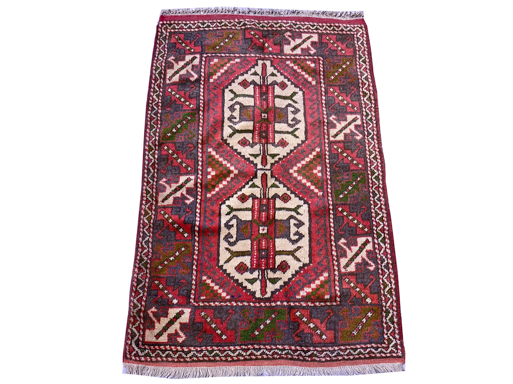 2.10 x 4.3 Coral Afghan Handmade Wool Pile Tribal Rug 19754