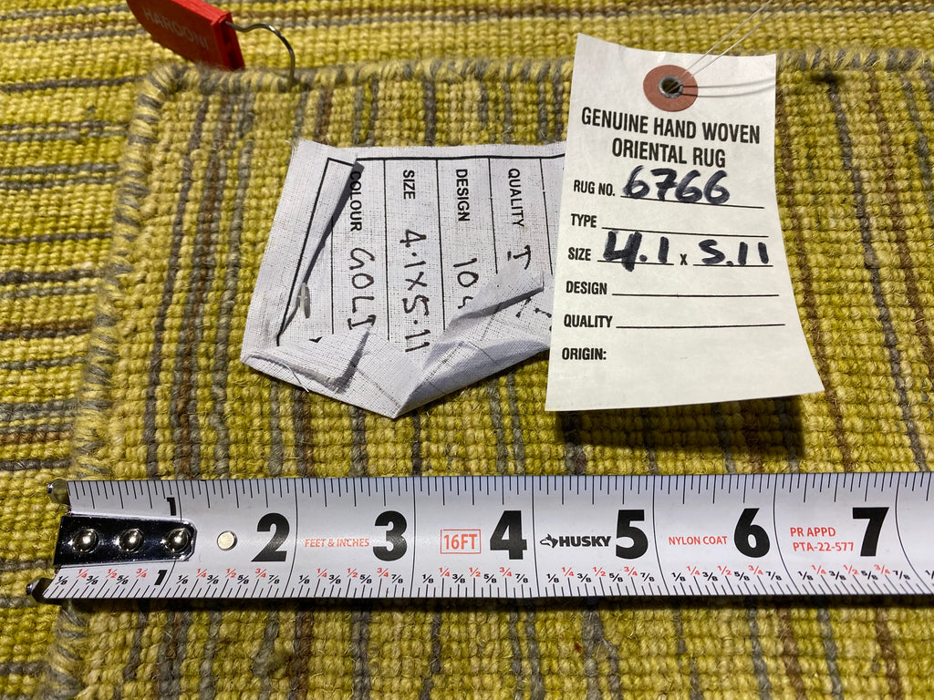 4.1 x 5.11 Modern Handmade Wool Flat Weave Rug GREEN GOLD #F-6766