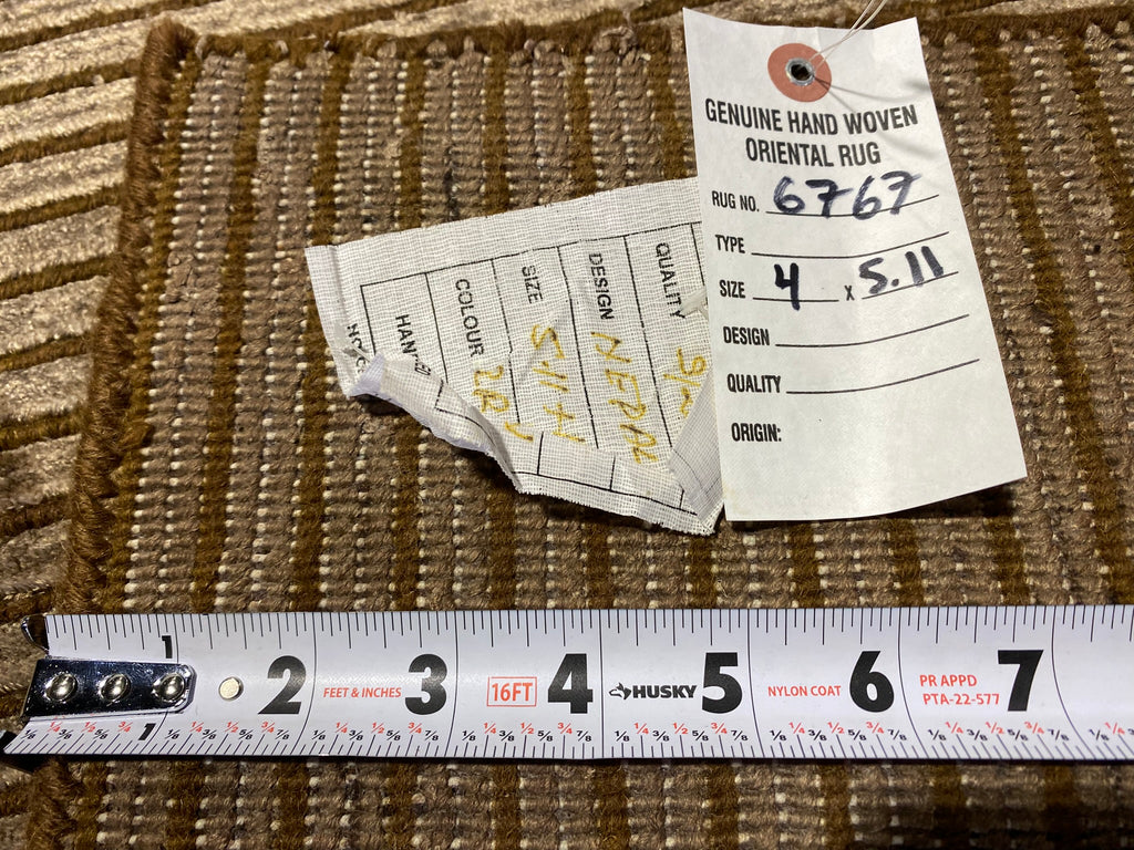 4 x 5.11 New Handmade Dark Brown Bamboo Silk Rug #F-6767