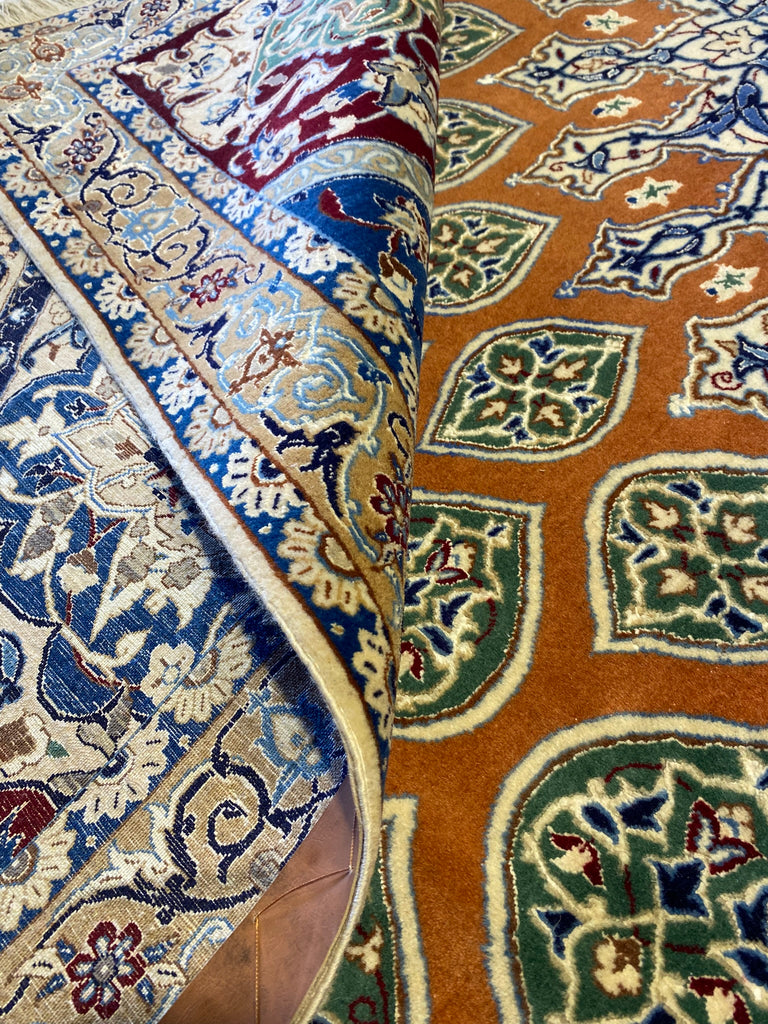 9 x 9.6 SQAURE SUPER HIGH QUALITY Wool and Silk Authentic Persian Nain Rug 500 KPSI FANCY ELEGANT #PIX-21944