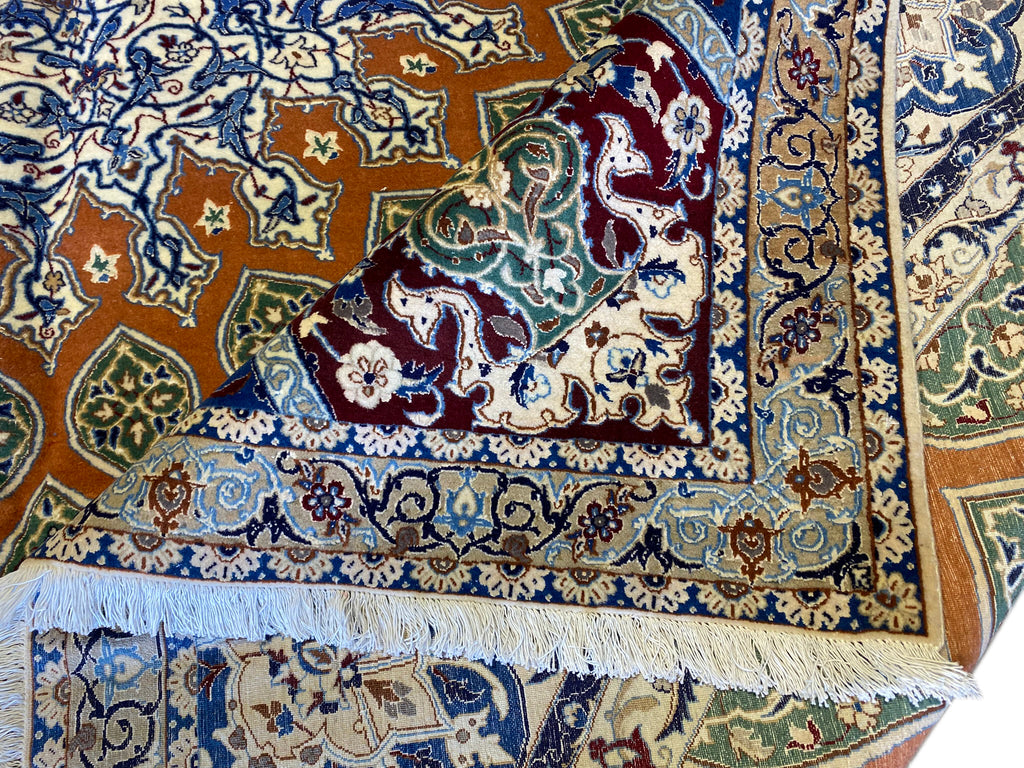 9 x 9.6 SQAURE SUPER HIGH QUALITY Wool and Silk Authentic Persian Nain Rug 500 KPSI FANCY ELEGANT #PIX-21944