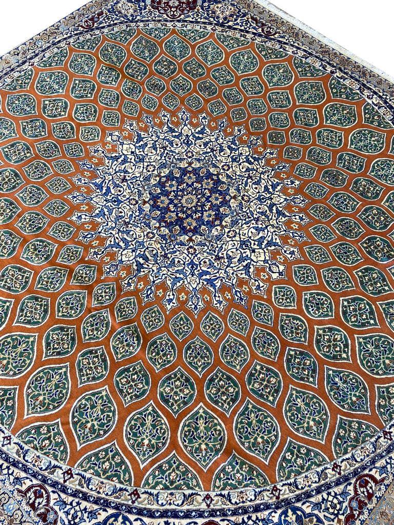 9 x 9.6 SQAURE SUPER HIGH QUALITY Wool and Silk Authentic Persian Nain Rug 500 KPSI FANCY ELEGANT #PIX-21944