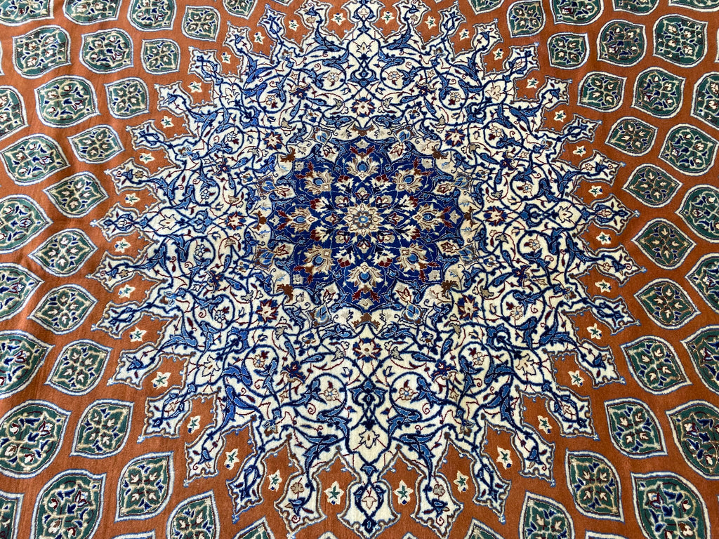 9 x 9.6 SQAURE SUPER HIGH QUALITY Wool and Silk Authentic Persian Nain Rug 500 KPSI FANCY ELEGANT #PIX-21944