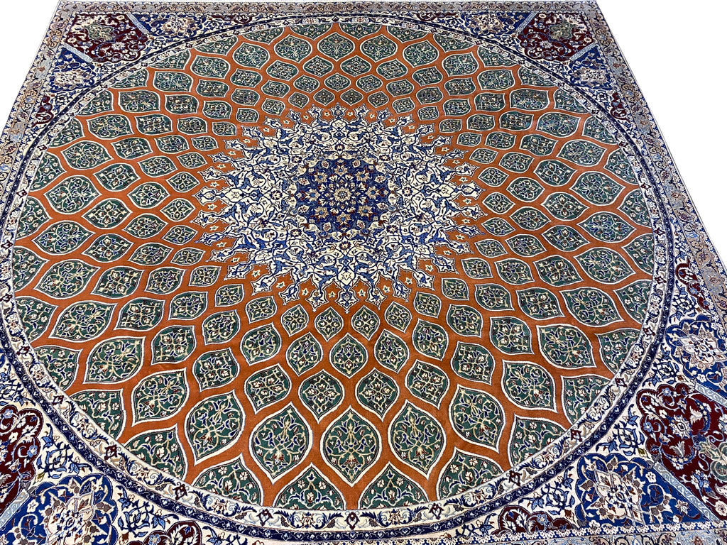 9 x 9.6 SQAURE SUPER HIGH QUALITY Wool and Silk Authentic Persian Nain Rug 500 KPSI FANCY ELEGANT #PIX-21944