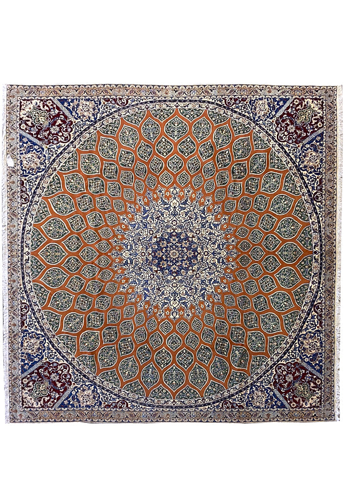 9 x 9.6 SQAURE SUPER HIGH QUALITY Wool and Silk Authentic Persian Nain Rug 500 KPSI FANCY ELEGANT #PIX-21944