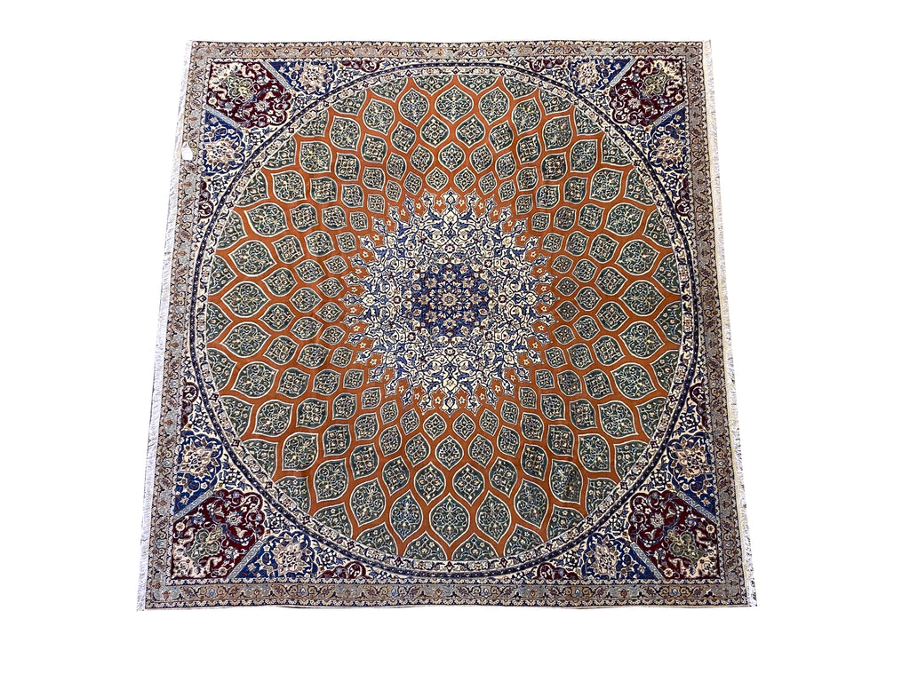 9 x 9.6 SQAURE SUPER HIGH QUALITY Wool and Silk Authentic Persian Nain Rug 500 KPSI FANCY ELEGANT #PIX-21944