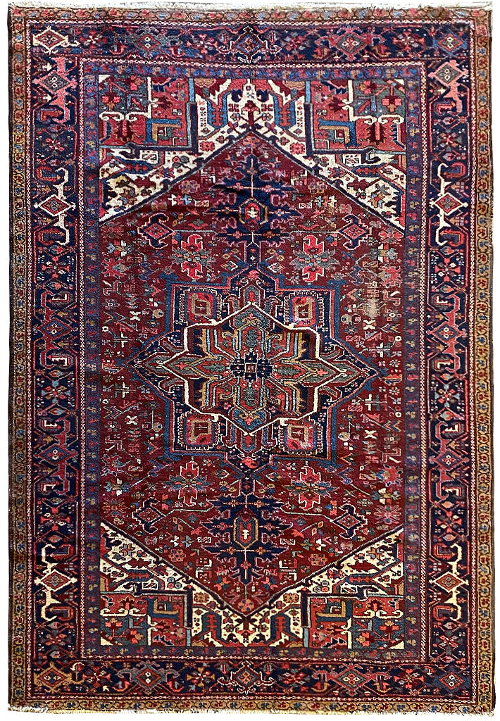 9.1 x 11 Semi-Antique Persian Heriz Tribal Rug #F-6770