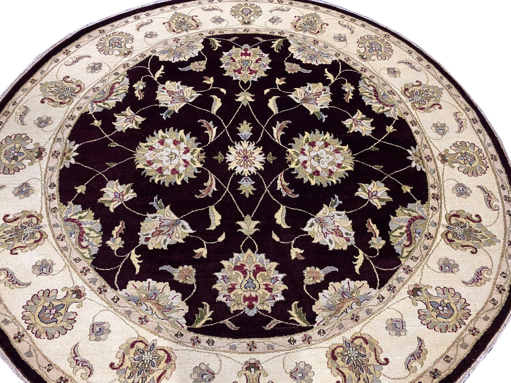 9.7 x 9.8 feet ROUND Handmade Wool Rug DARK BROWN #F-6771