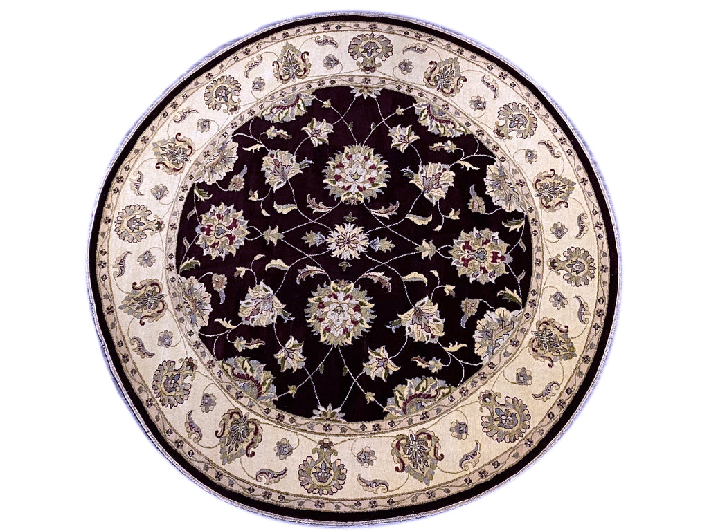 9.7 x 9.8 feet ROUND Handmade Wool Rug DARK BROWN #F-6771