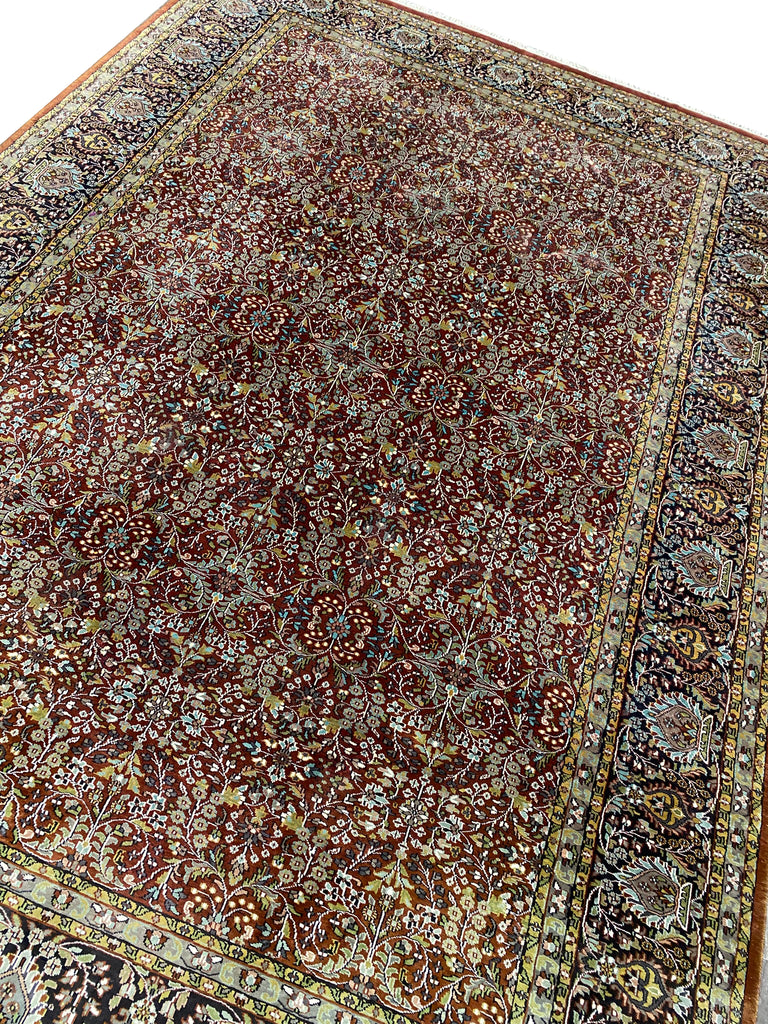 9.10 x 14.5 Quality Kashmir Silk Rug BURGUNDY #F-6773
