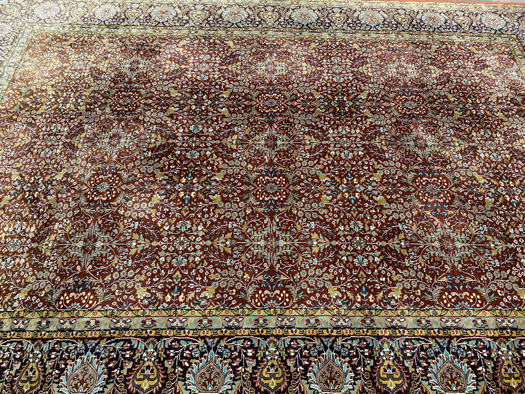 9.10 x 14.5 Quality Kashmir Silk Rug BURGUNDY #F-6773