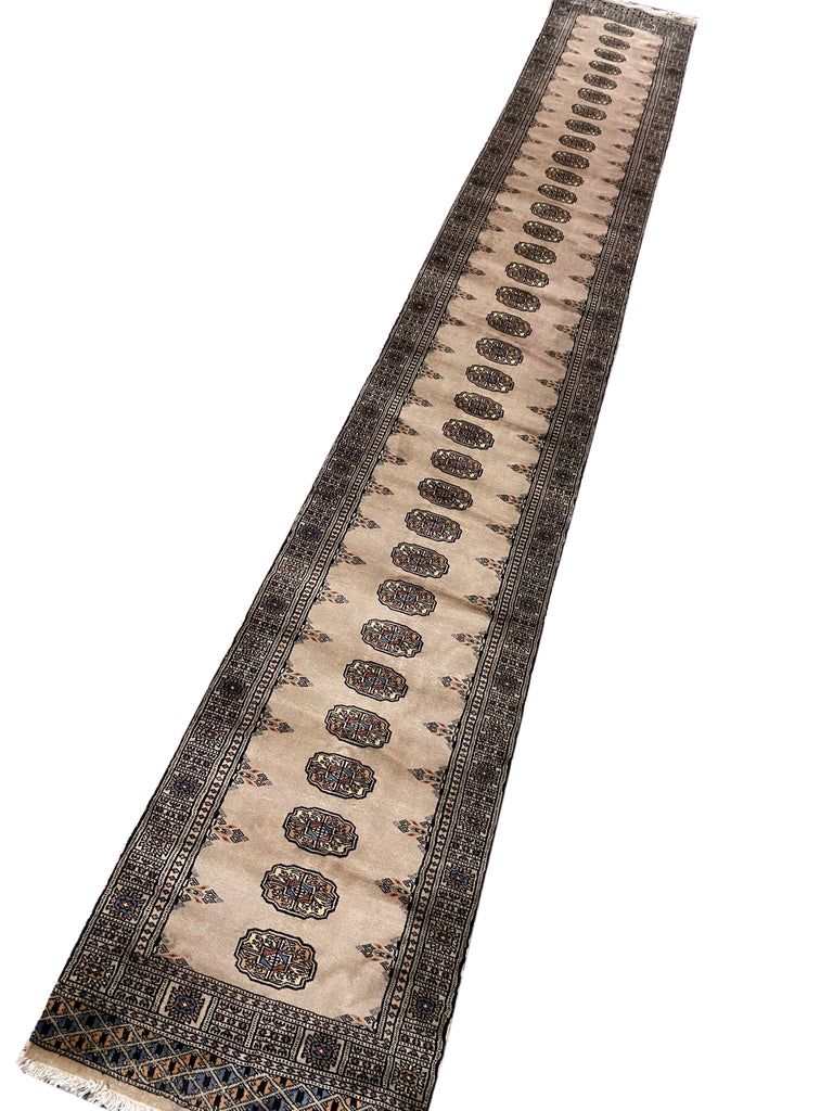 16' Feet Long Runner Handmade Pakistan Bokhara Soft Neat Silky Wool BEIGE Rug #F-6776