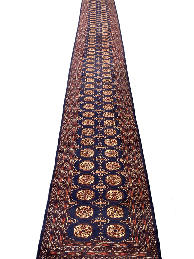 18' Feet Long Bokhara runner Handmade Pakistan NAVY BLUE #F-6779