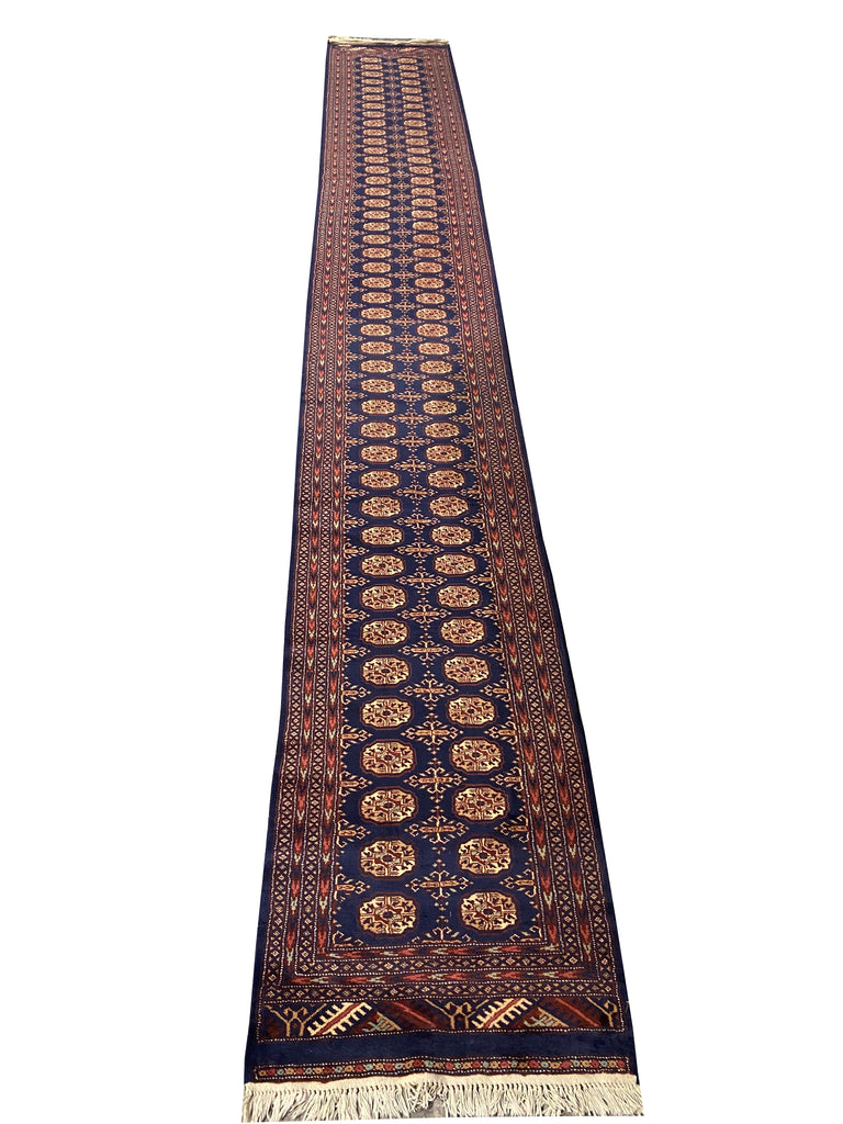 18' Feet Long Bokhara runner Handmade Pakistan NAVY BLUE #F-6779