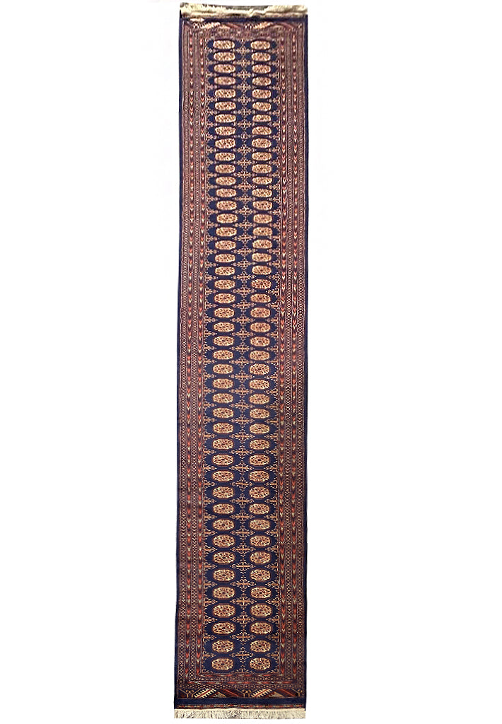 18' Feet Long Bokhara runner Handmade Pakistan NAVY BLUE #F-6779