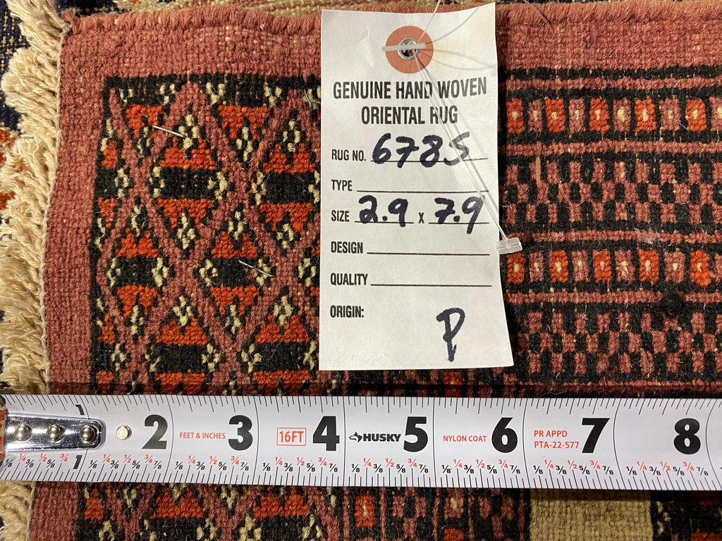 2.9 x 7.9 Vintage Turkman Jaldar Runner- 1960's LOW PILE ESTAE Rug #F-6785