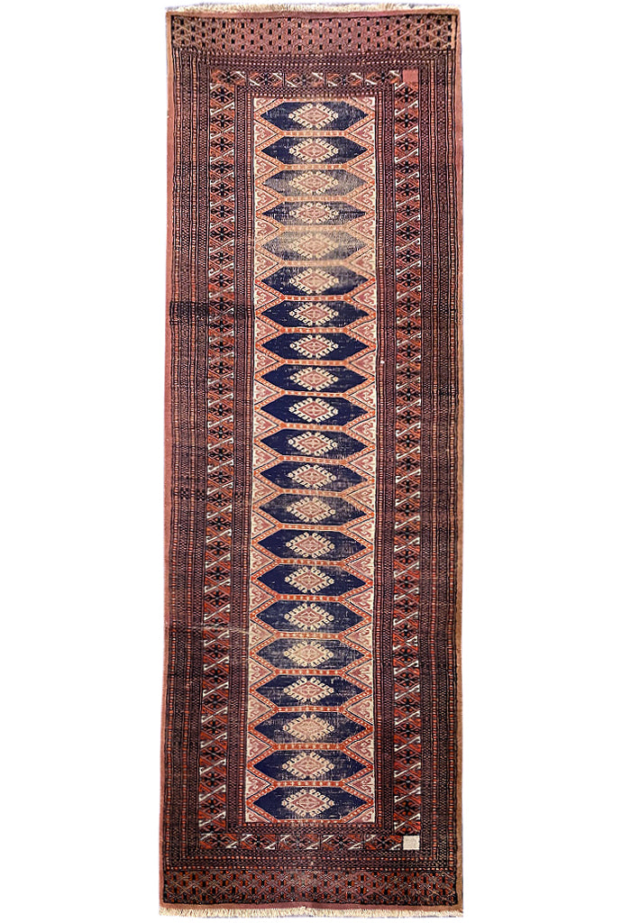 2.9 x 7.9 Vintage Turkman Jaldar Runner- 1960's LOW PILE ESTAE Rug #F-6785