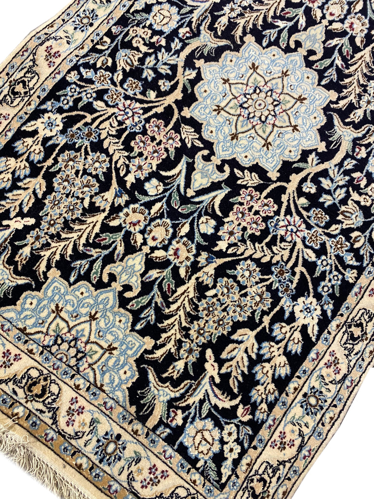 12' Feet Runner Authentic Quality Persian Wool and Silk Nain Rug #F-6790