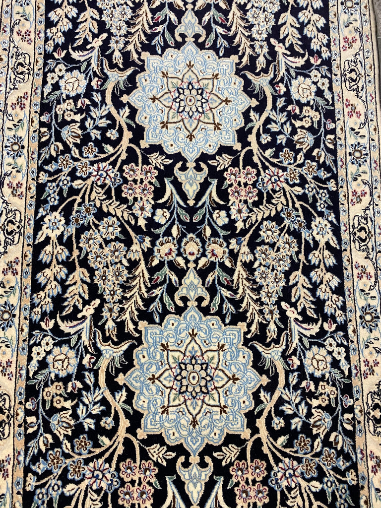 12' Feet Runner Authentic Quality Persian Wool and Silk Nain Rug #F-6790