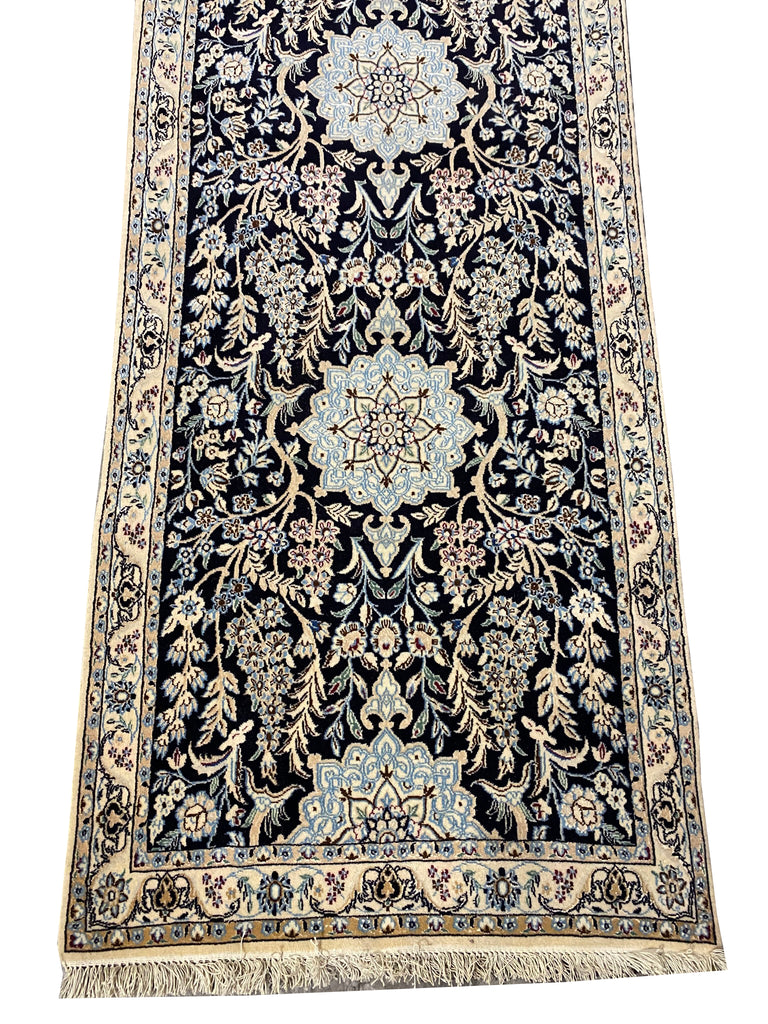12' Feet Runner Authentic Quality Persian Wool and Silk Nain Rug #F-6790