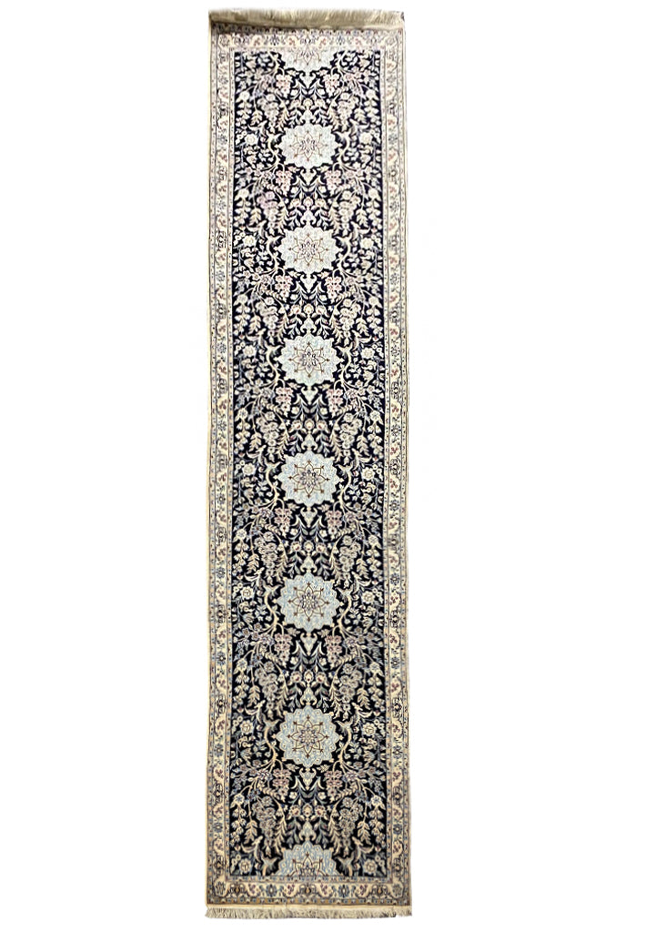 12' Feet Runner Authentic Quality Persian Wool and Silk Nain Rug #F-6790