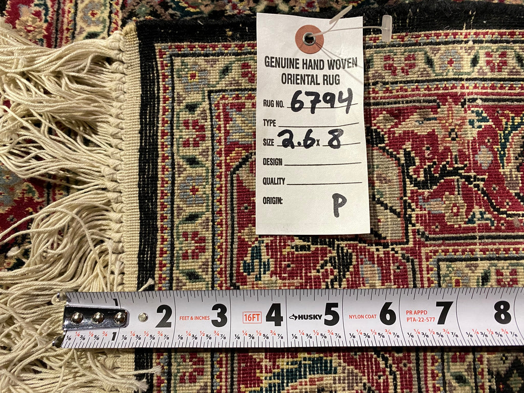 8' Feet Runner Herati Fish Tabriz BLACK Fine Rug Wool and SILK #F-6794