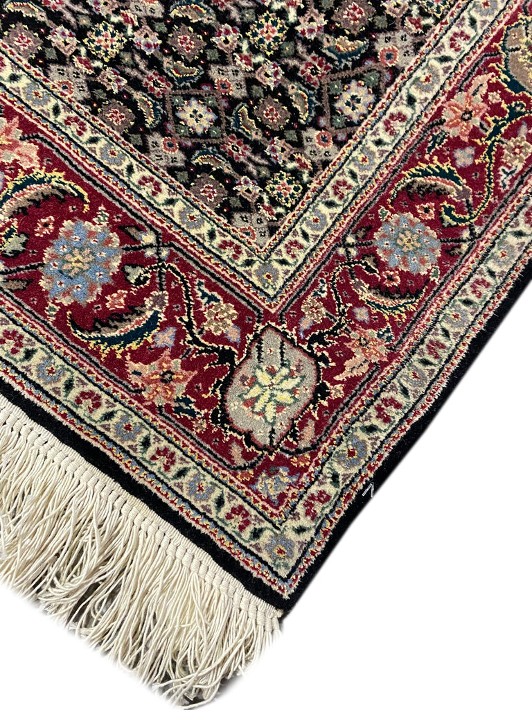 8' Feet Runner Herati Fish Tabriz BLACK Fine Rug Wool and SILK #F-6794